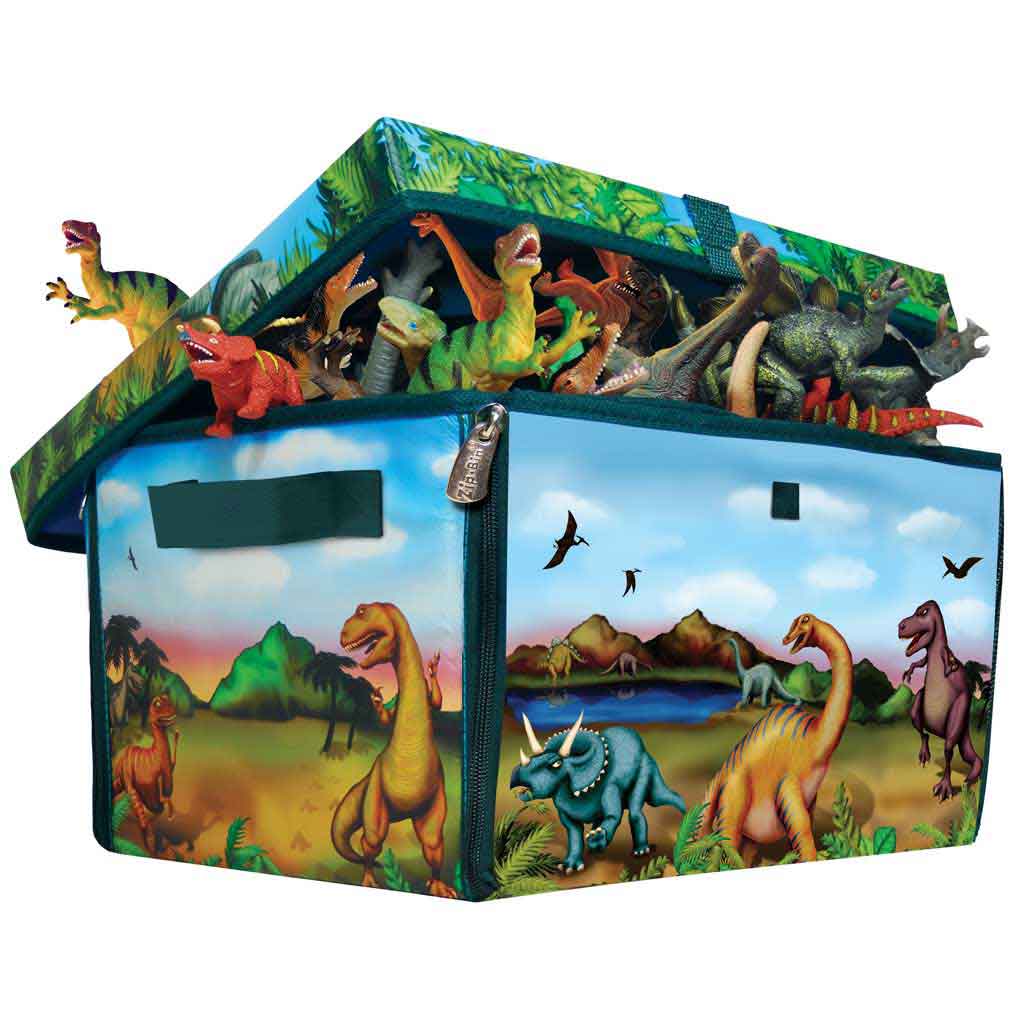box of dinosaur toys