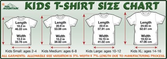 t shirt size for 1 year old