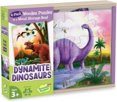 dynamite dinosaurs wooden puzzles 4-pack